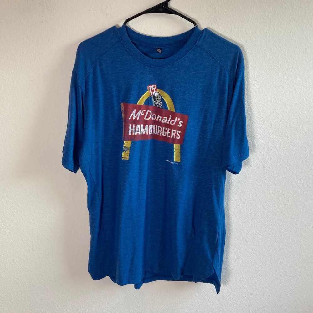 McDonald's Graphic T-Shirt Mens Medium Blue Retro Golden Arches Distressed Tee